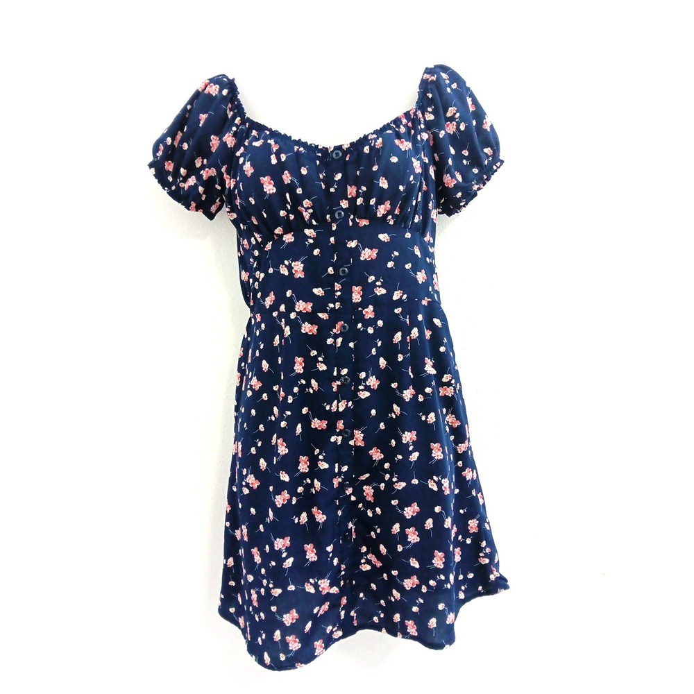 VTG Tixxi Y2K Babydoll Dress Womens Small Blue Dainty Floral Fairy Milkmaid 90's